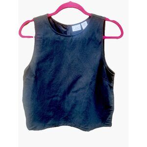 Halston Womens medium Sleeveless Tank Top Black Shirt Linen Rayon Boxy